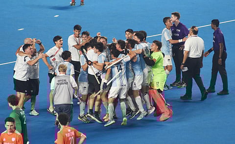 Argentina players celebrate their win against Netherlands