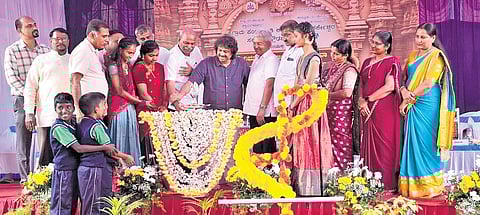 Minister Madhu Bangarappa inaugurates new classrooms at Melpal Government High School in Koppa taluk on Friday 