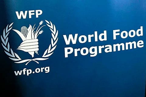 In this Nov. 6, 2017 file photo, the U.N. World Food Program’s logo at the agency’s headquarters in New York.