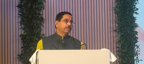 Union Minister for New and Renewable Energy Pralhad Joshi at the Global Energy Leaders Summit. (Photo | Express)