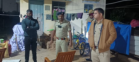 KGF Superintendent of Police Shivanshu Rajput inspecting a rowdy sheeter’s house during the early-morning raid.
