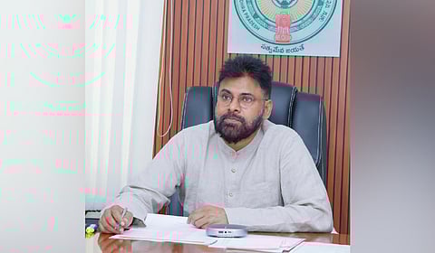  Deputy CM Pawan Kalyan during the inauguration of DDO office in Chittoor on Thursday. 