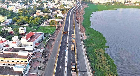 Aerial view of the flyover which will be inaugurated on Sunday 