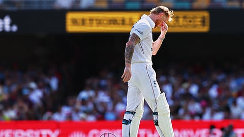 England's captain Ben Stokes reacts in the hot condition during the second Ashes cricket test match between Australia and England in Brisbane.