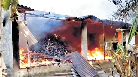  A house set on fire at MV-26 of Malkangiri district on Monday 