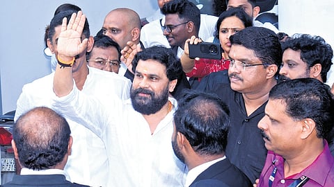 Actor Dileep, coming out after the verdict, waved to the fans who were waiting outside the Principal Sessions Court in Kochi on Monday 