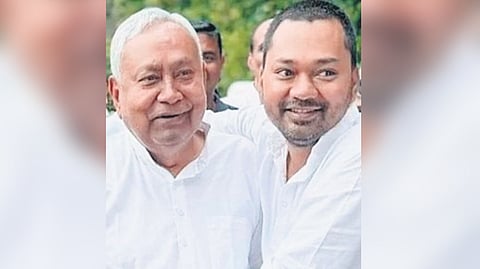 Bihar Chief Minister Nitish Kumar with son Nishant Kumar.