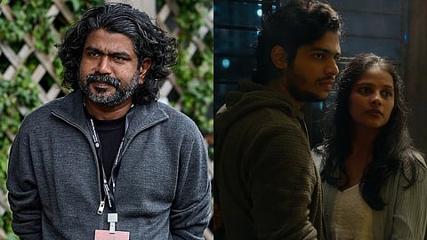 Sanju Surendran (L), Roshan Abdul Rahoof and Bhanu Priyamvada in a still from If on a Winter's Night [Khidki Gaav] (R)
