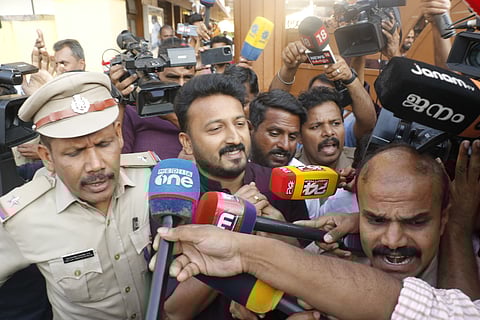 Rahul Mamkootathil MLA at the polling station in Kunnathurmedu on Thursday evening.