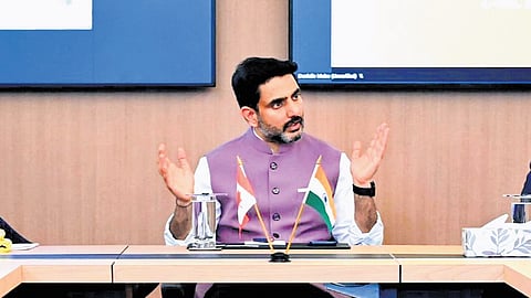 Minister for HRD and IT Nara Lokesh at a meeting with Consulate General of Toronto and CIBC delegation on Thursday.