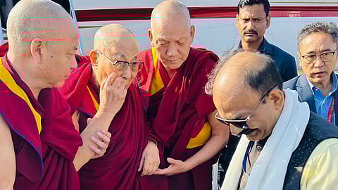 At the airport, the 14th Dalai Lama was received by Dharwad Deputy Commissioner Divya Prabhu and officials from the Tibetan administration.