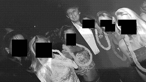 The photos were released without captions or context and included a black-and-white image of Trump alongside six women whose faces were blacked out.