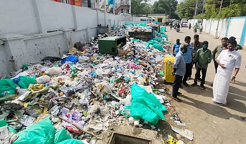 As news of waste not cleared from the GRH for 10 days was circulated on social media, Deputy Mayor T Nagarajan made a surprise inspection on Friday 