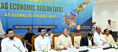 CM Nara Chandrababu Naidu during review meeting Vizag Economic Region with Ministers, Public Representatives and Officials in Visakhapatnam on Friday.