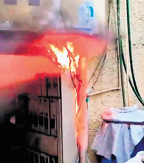 Screengrab of the fire that broke out at the tenement building 