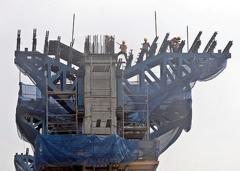 Construction works going on at the Vadapalani - Poonamallee metro stretch