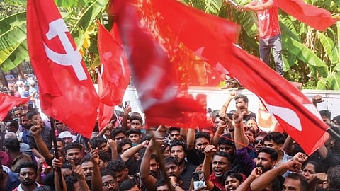 LDF workers celebrating victory at Nadakkavu in Kozhikode.