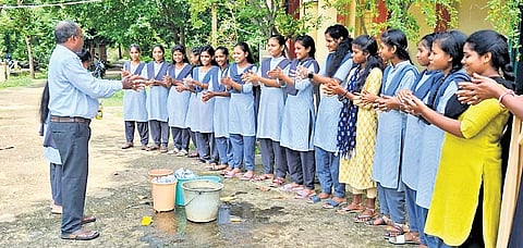 Class leaders conducting "Mustabu" test to the other students