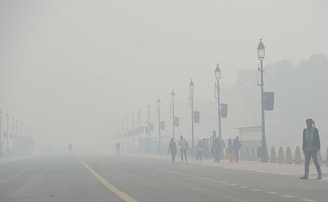 Smog seen on Kartyava Path near India Gate on Sunday morning.