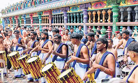 The chenda melam performance at the Thalam festival in Johor Bahru, Malaysia.