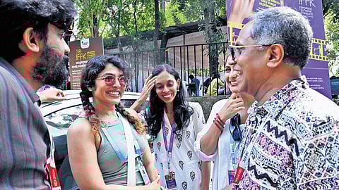 Actor Rima Kallingal, Deputy Director (Festival) H Shaji and scriptwriter Shabna Mohammed at the 30th IFFK in Thiruvananthapuram on Monday.