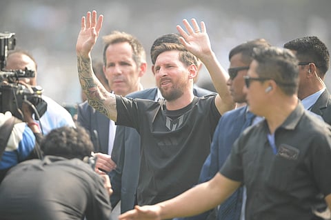 Lionel Messi arriving at the Salt Lake Stadium, Kolkata