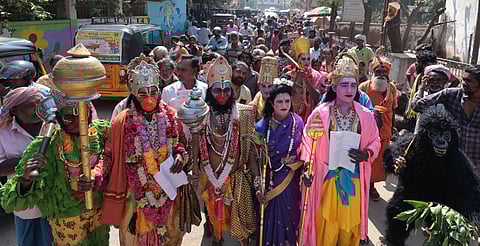 Members of the Narikuravar community dressed as Hindu gods submitted a petition to Madurai district collector.