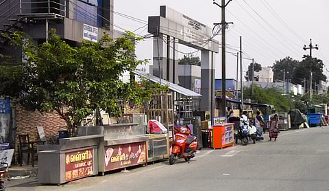 Footpath on EB Road is encroached upon by traders.