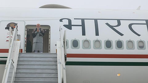Prime Minister Narendra Modi emplanes for a visit to Amman, Jordan.