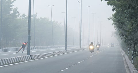 A View of the early morning fog in Visakhapatnam city on Monday