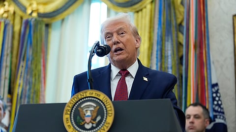 President Donald Trump speaks during a Mexican Border Defense Medal presentation in the Oval Office of the White House, Monday, Dec. 15, 2025, in Washington.