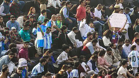 Fans during Argentine footballer Lionel Messis event as part of his GOAT India Tour 2025, at Arun Jaitley Stadium, in New Delhi, Monday, Dec. 15, 2025. 