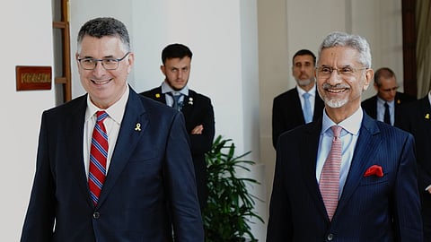 Israeli Foreign Minister Gideon Saar with External Affairs Minister S Jaishankar. (File photo | Twitter)