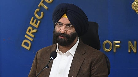 Delhi Environment Minister Manjinder Singh Sirsa during a press conference in New Delhi on Wednesday.
