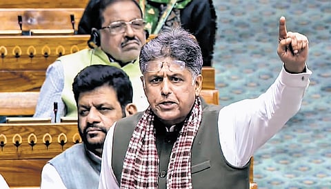 Congress MP Manish Tewari speaks in the Lok Sabha on Wednesday| pti
