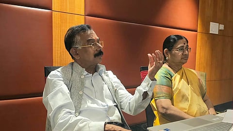 Institute of Solid Waste Research and Ecological Balance (INSWAREB) founders scientist-technocrat couple N. Bhanumathidas and N. Kalidas addressing a conference in Visakhapatnam on Monday.