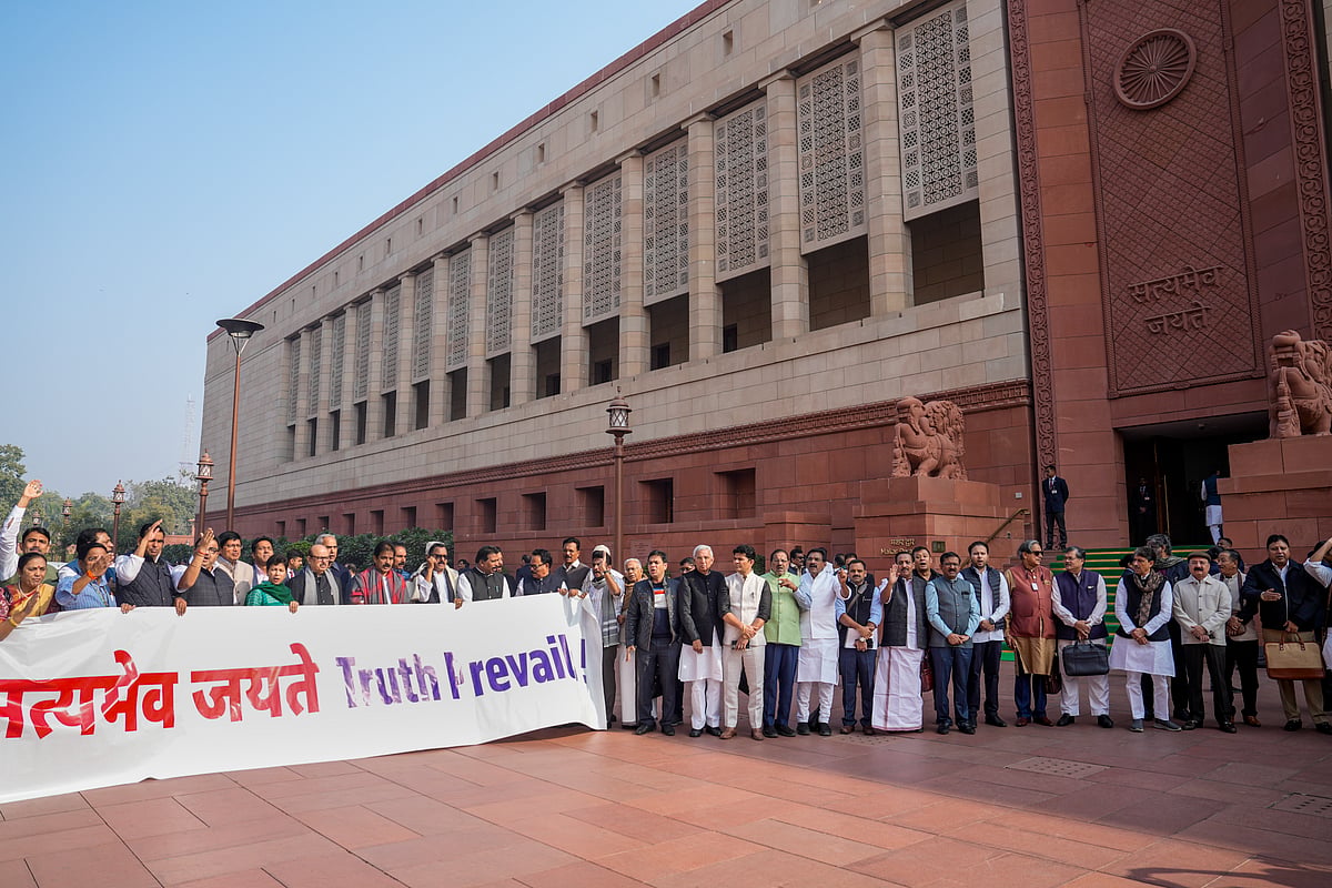 Congress MPs protest in Parliament complex against 'misuse of ED'