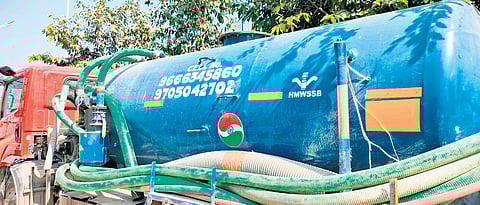 The septic tanker, displaying the HMWSSB logo without authorisation, that was caught allegedly dumping septic sewage into the Osmansagar (Gandipet), one of the city’s main water sources