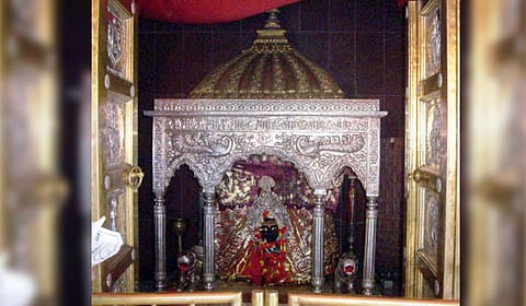 The temple is dedicated to Goddess Durga, locally known as 'Thawe wali Mata'.