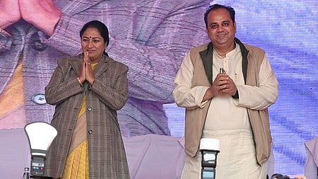 Delhi Chief Minister Rekha Gupta with Transport Minister of Delhi Pankaj Kumar Singh
