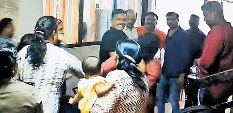 CCTV footage showing Prathap Chandran, then an inspector with Ernakulam Town police, assaulting a pregnant woman