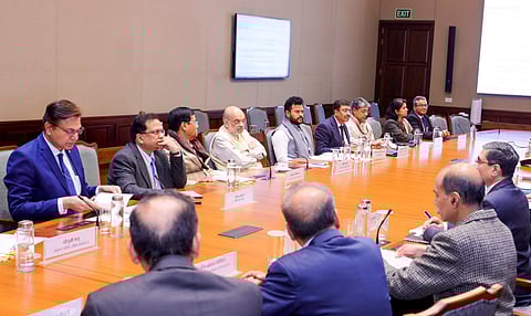 Union Home Minister Amit Shah during a meeting to review security of ports and vessels.