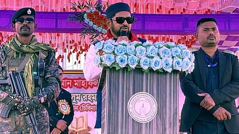 Motivational speaker Munawar Zama addressing the audience at a four-day Islamic conference in Meghalaya.