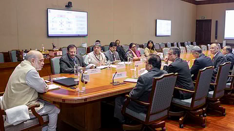 Union Home Minister Amit Shah chairs a meeting to review the security of ports and vessels, in New Delhi.