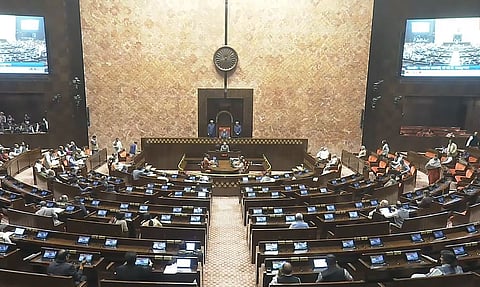 A view of the ongoing Rajya Sabha session.