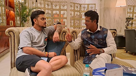 Ishan Kishan with coach Uttam Mazumdar