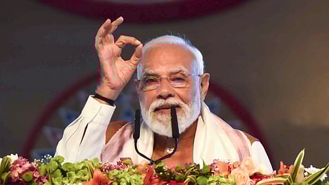 PM Modi addresses a gathering during the inauguration of a new terminal of the Lokapriya Gopinath Bardoloi International Airport.