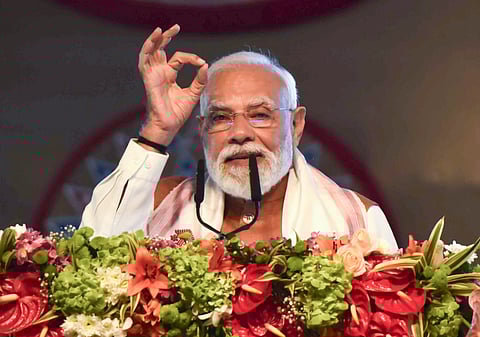 PM Modi addresses a gathering during the inauguration of a new terminal of the Lokapriya Gopinath Bardoloi International Airport.