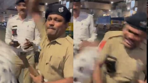 The viral video shows constable Zala suddenly slapping the woman while she is still seated on her vehicle. 