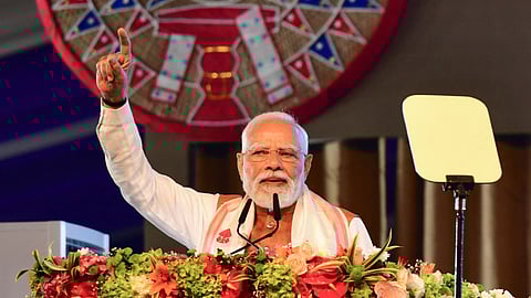 Prime Minister Narendra Modi addresses a gathering during the inauguration of a new terminal of the Lokapriya Gopinath Bardoloi International Airport, in Guwahati, Assam, Saturday, Dec. 20, 2025. 